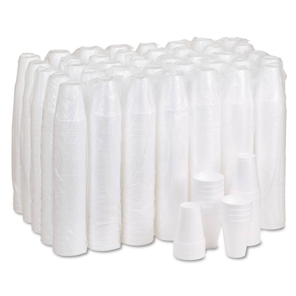 DART 10 oz. White Disposable Foam Cups, 25/Bag, 40 Bags/Carton