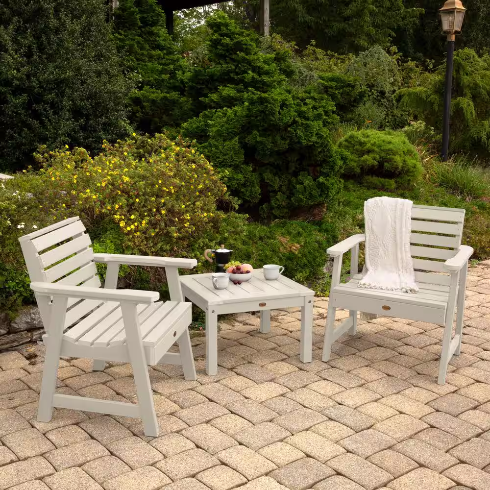 Highwood Weatherly Whitewash 3-Piece Recycled Plastic Patio Conversation Set