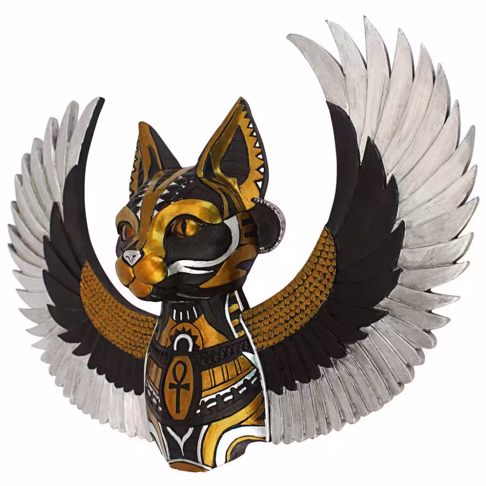 Design Toscano 9 in. x 12 in. Goddess Bastet, Winged Protector of the People Cat Wall Sculpture