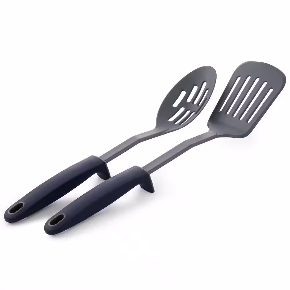 Oster Bluemarine 2-Piece Slotted Turner and Spoon Utensil Set in Navy Blue