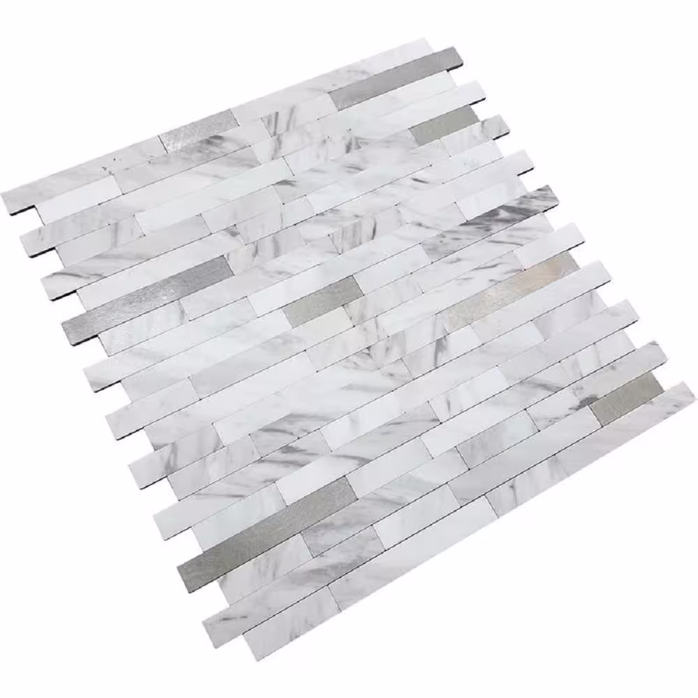 Apollo Tile Stack White and Silver 11.6 x 11.5 Peel and Stick Backsplash Tile for Kitchen and Bathroom (9.26 Sq. / Case)