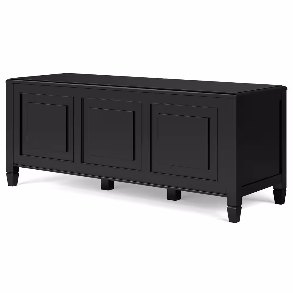 Simpli Home Connaught Black Dining Bench SOLID WOOD 51-in. Wide Traditional Storage Bench Trunk