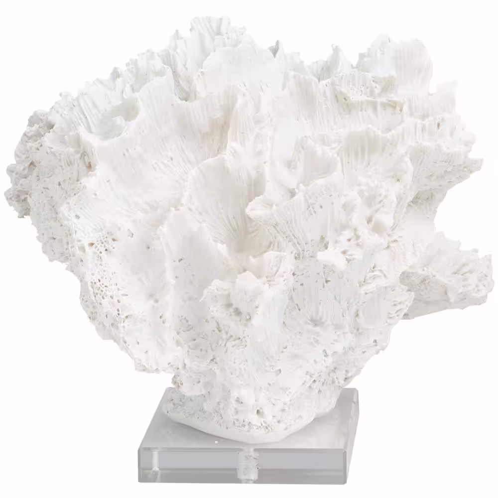 Litton Lane White Polystone Textured Coral Sculpture with Clear Acrylic Base