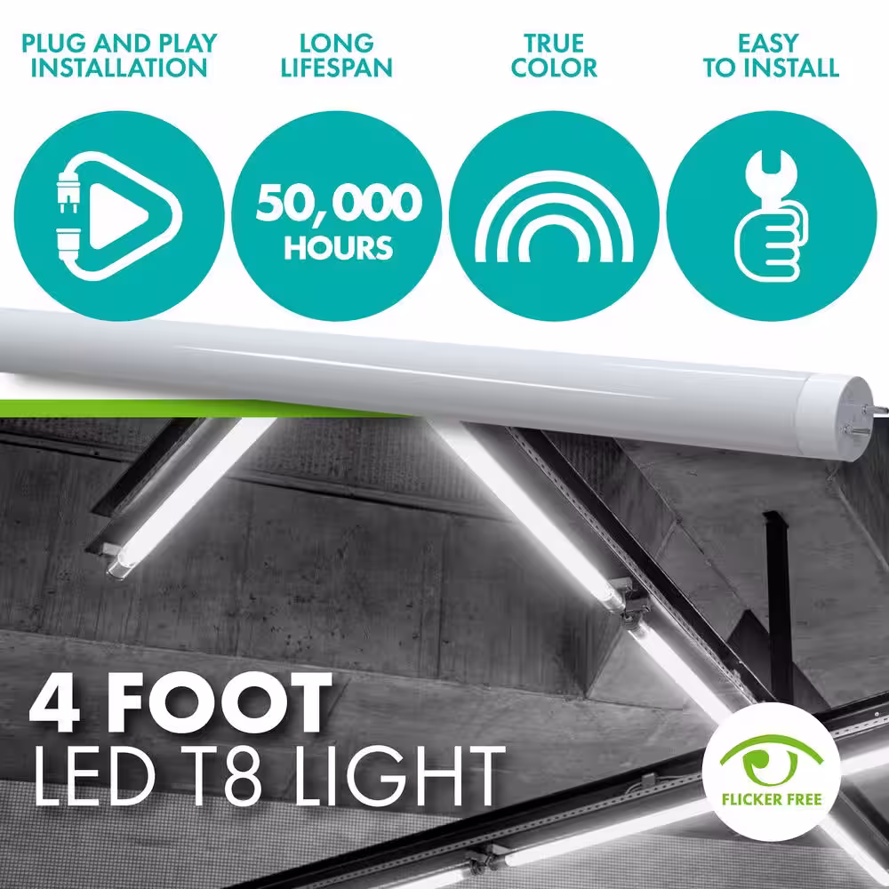 Simply Conserve 11-Watt/32-Watt Equivalent 4 ft. Linear T8 Type A LED Tube Light Bulb, Daylight 5000K, 25-pack