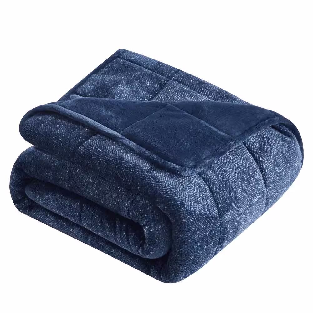None Navy Machine Washable Shiny Velvet to Shiny Velvet 48 in. x 72 in. 12 lbs. Weighted Blanket