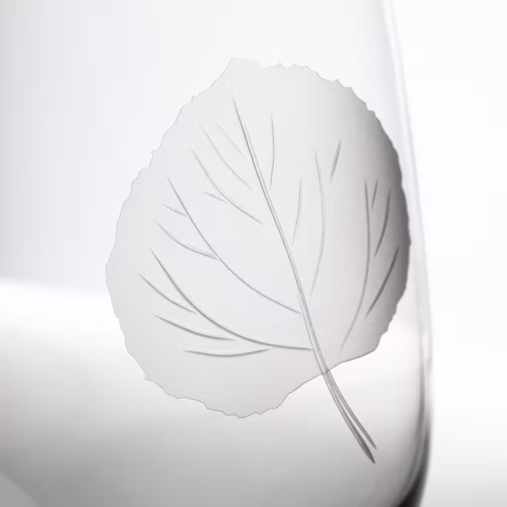 Rolf Glass Aspen Leaf 17 oz. Clear Stemless Wine Tumbler (Set of 4)