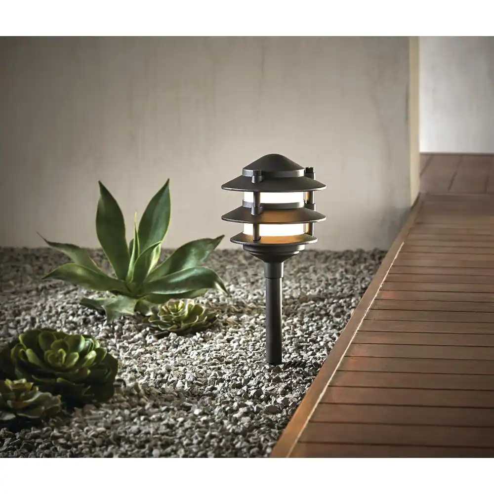 Hampton Bay Elmore Low Voltage Black Integrated LED 3-Tier Metal Outdoor Landscape Path Light with Frosted Plastic Lens