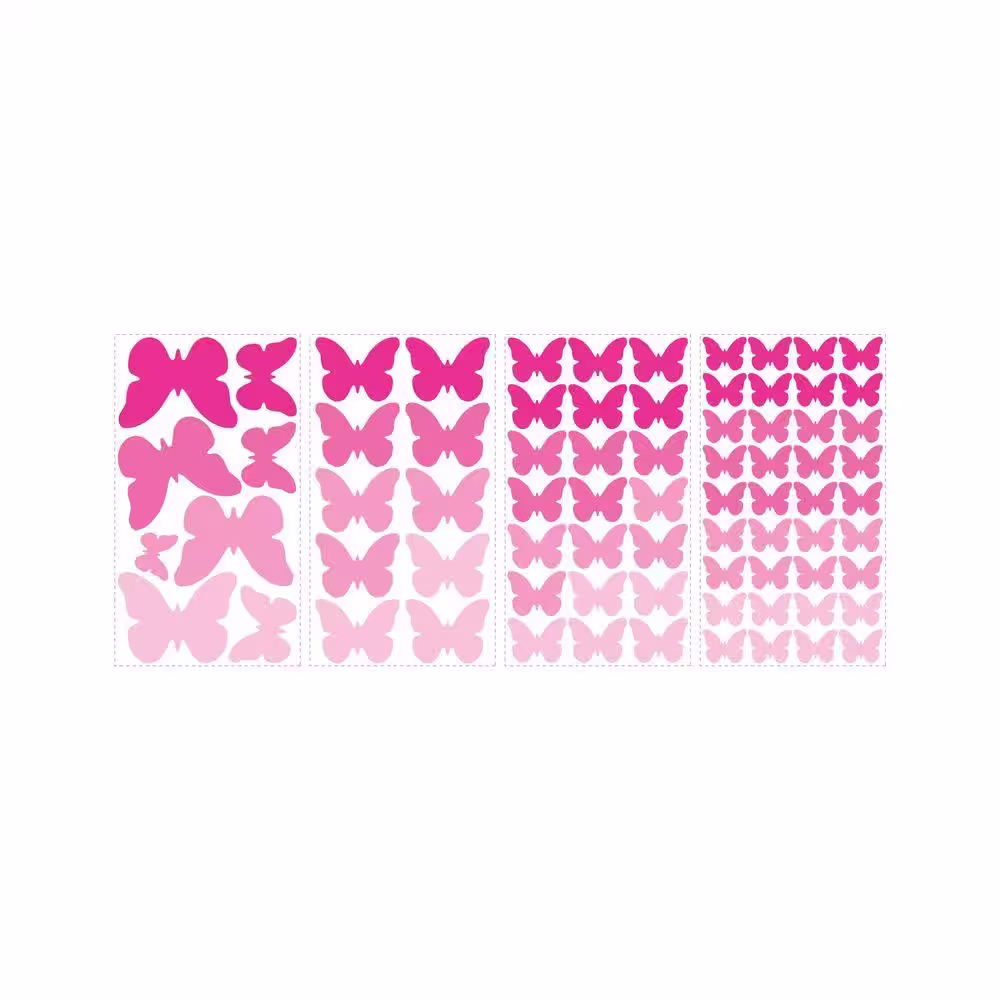 RoomMates 5 in. x 11.5 in. Pink Flutter Butterflies 75-Piece Peel and Stick Wall Decal