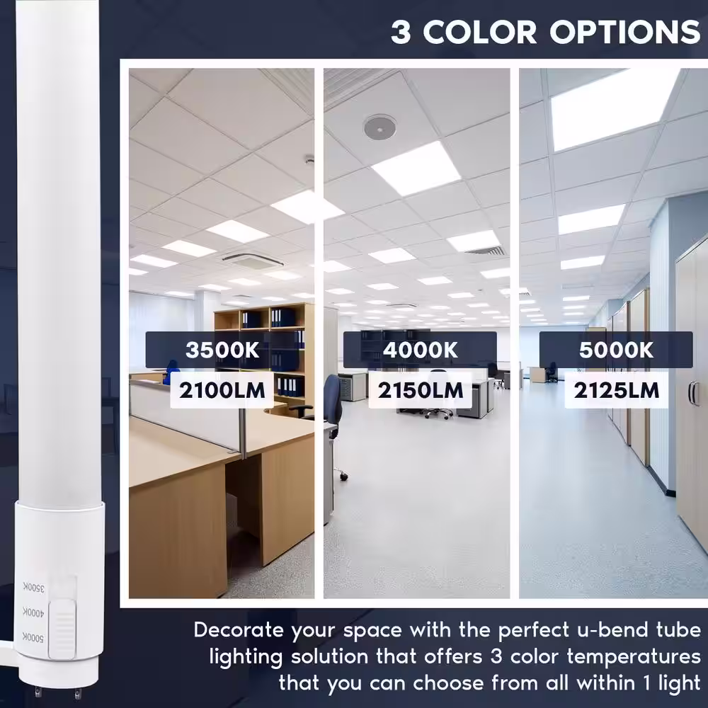 LUXRITE U Bend LED Tube Light T8 T12 17.5W 3 Color Selectable 2100 Lumens Direct or Ballast Bypass UL Listed G13 Base 4-Pack