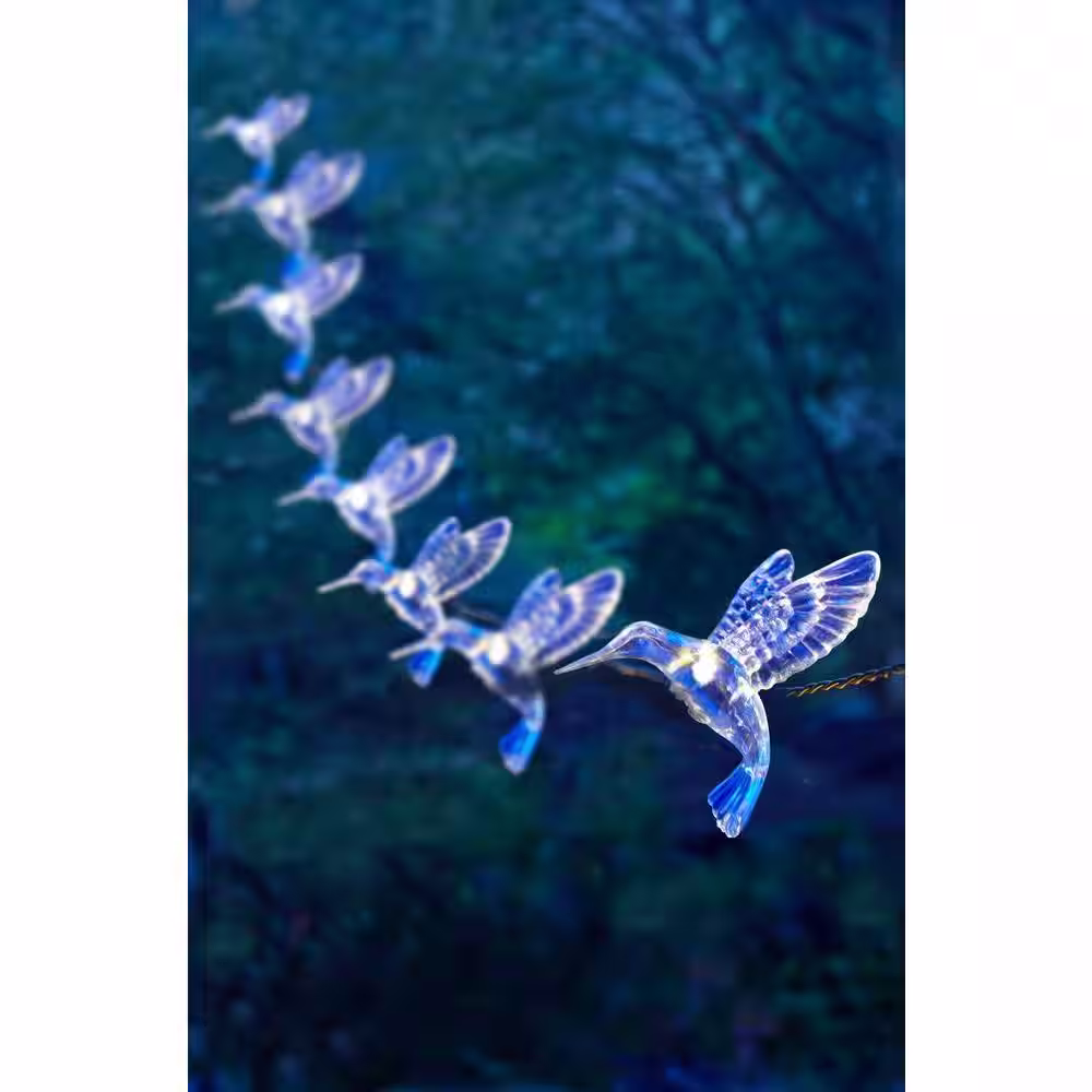Moonrays 10-Light 15 ft. Solar Powered Integrated LED Clear Hummingbird String Lights