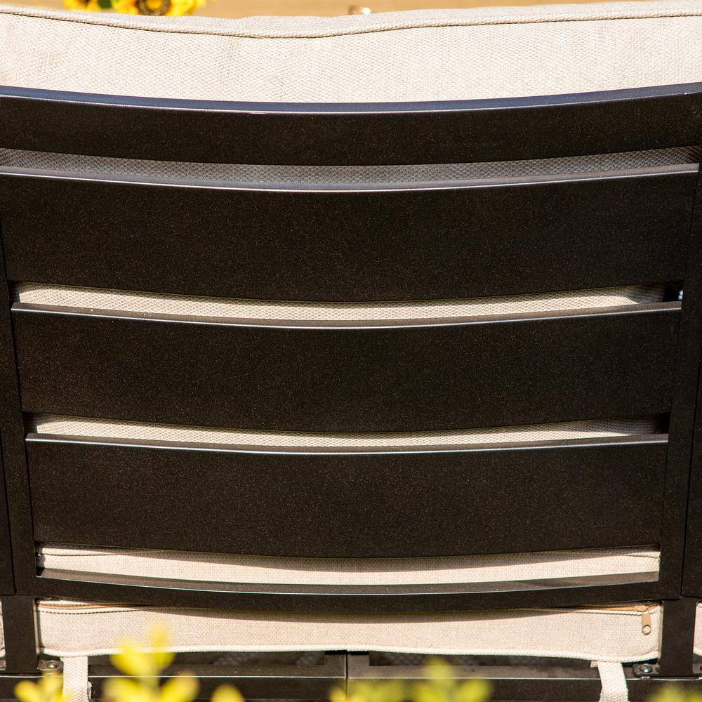 None Metal Slatted 5 Seat 4-Piece Steel Outdoor Patio Conversation Set With Beige Cushions and Table With Marble Pattern Top