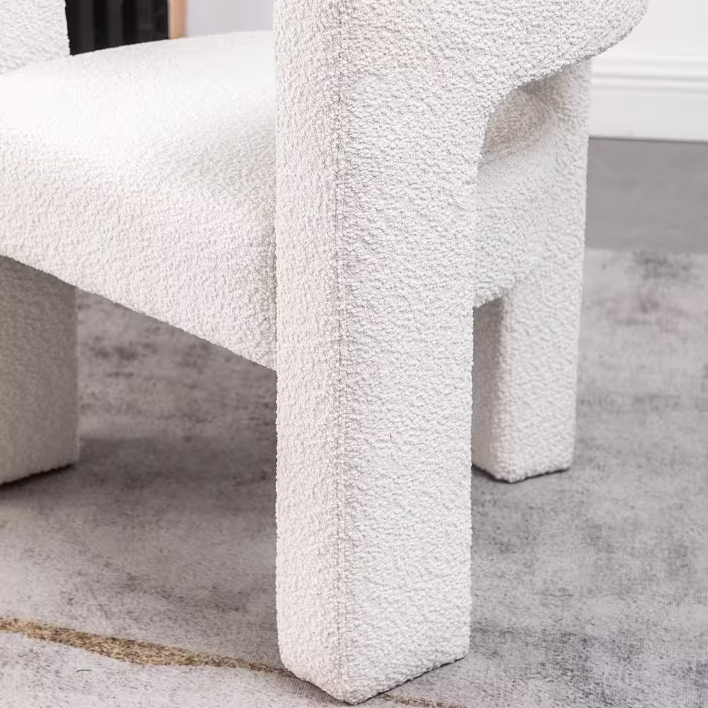 KINWELL White 28 in. Wide Boucle Upholstered Square Armchair Set of 2