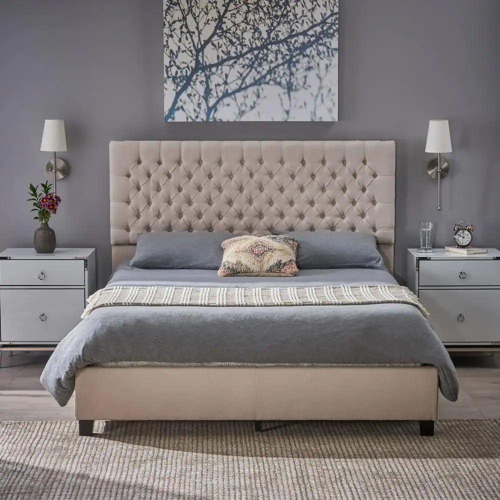 Noble House Ivory Fully Upholstered Queen Bed Set