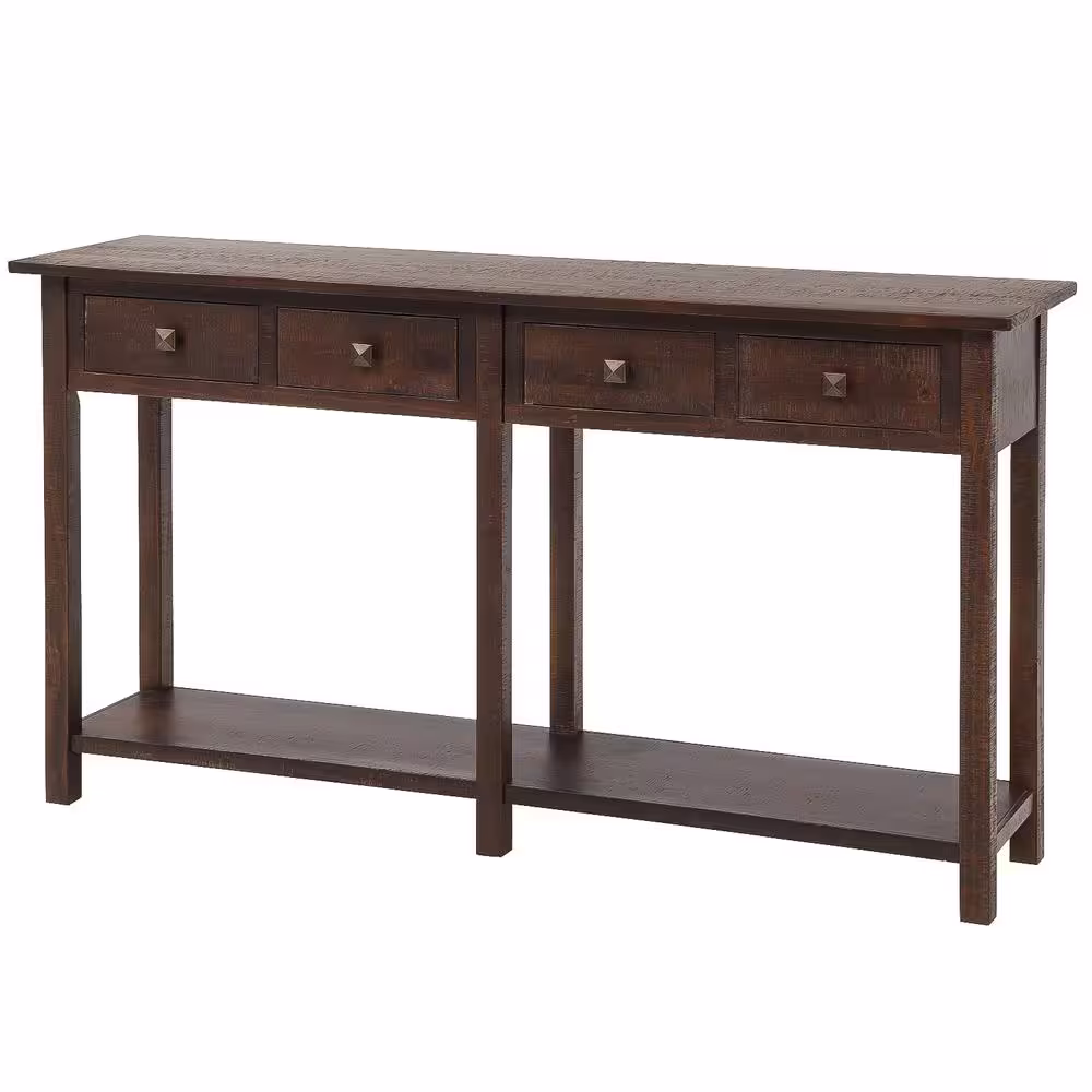 Harper & Bright Designs 59 in. Espresso Standard Rectangle Wood Console Table with 4-Drawers
