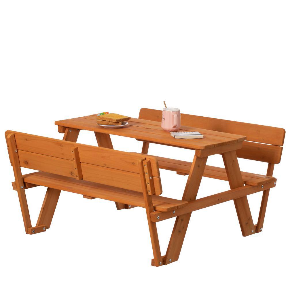 Gardenised 40.95 in. Stained Rectangular Kids Picnic Table Bench, Outdoor Children's Backyard Table, Crafting, Dining Playtime