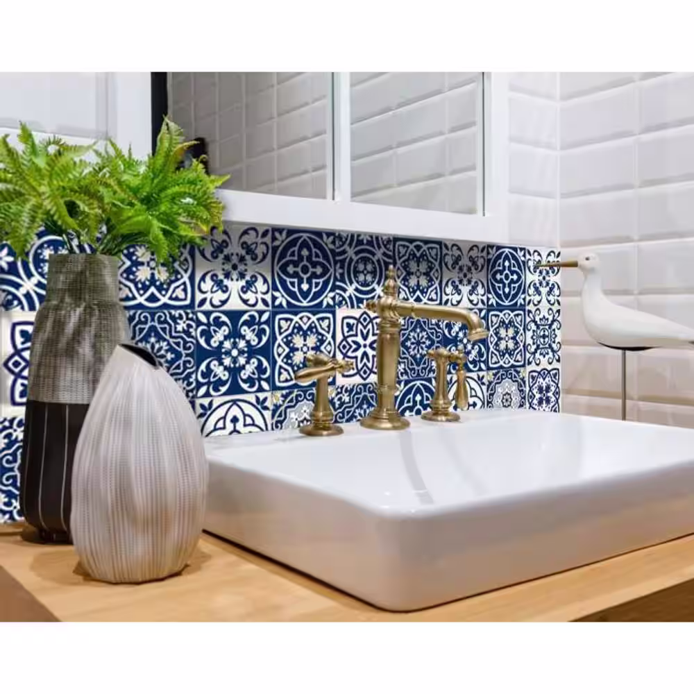 HomeRoots Amelia Blue 5 in. x 5 in. Vinyl Peel and Stick Tile (4.17 sq. ft./Pack)