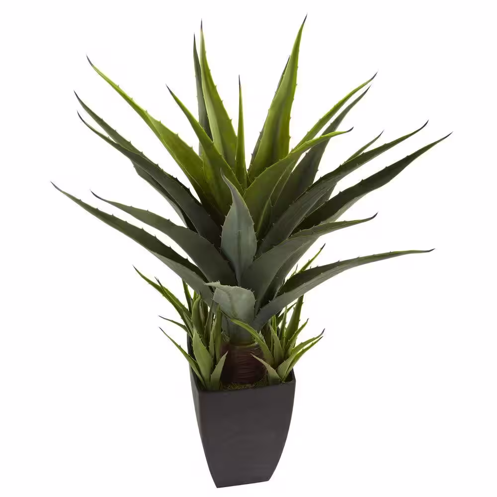 Nearly Natural Artificial Agave Plant with Black Planter