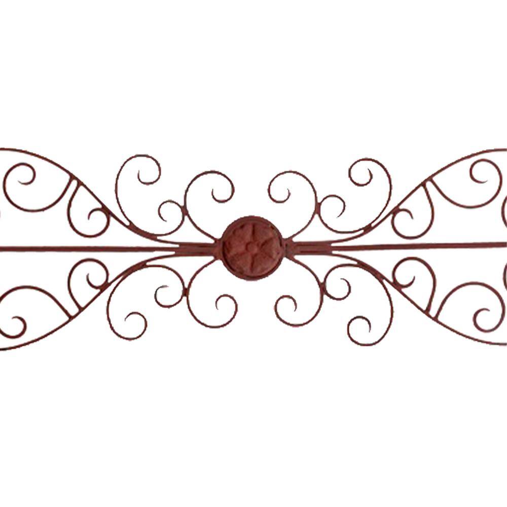 None Brown Traditionally Carved Metal Wall Plaque Wall Decal with Scrollwork