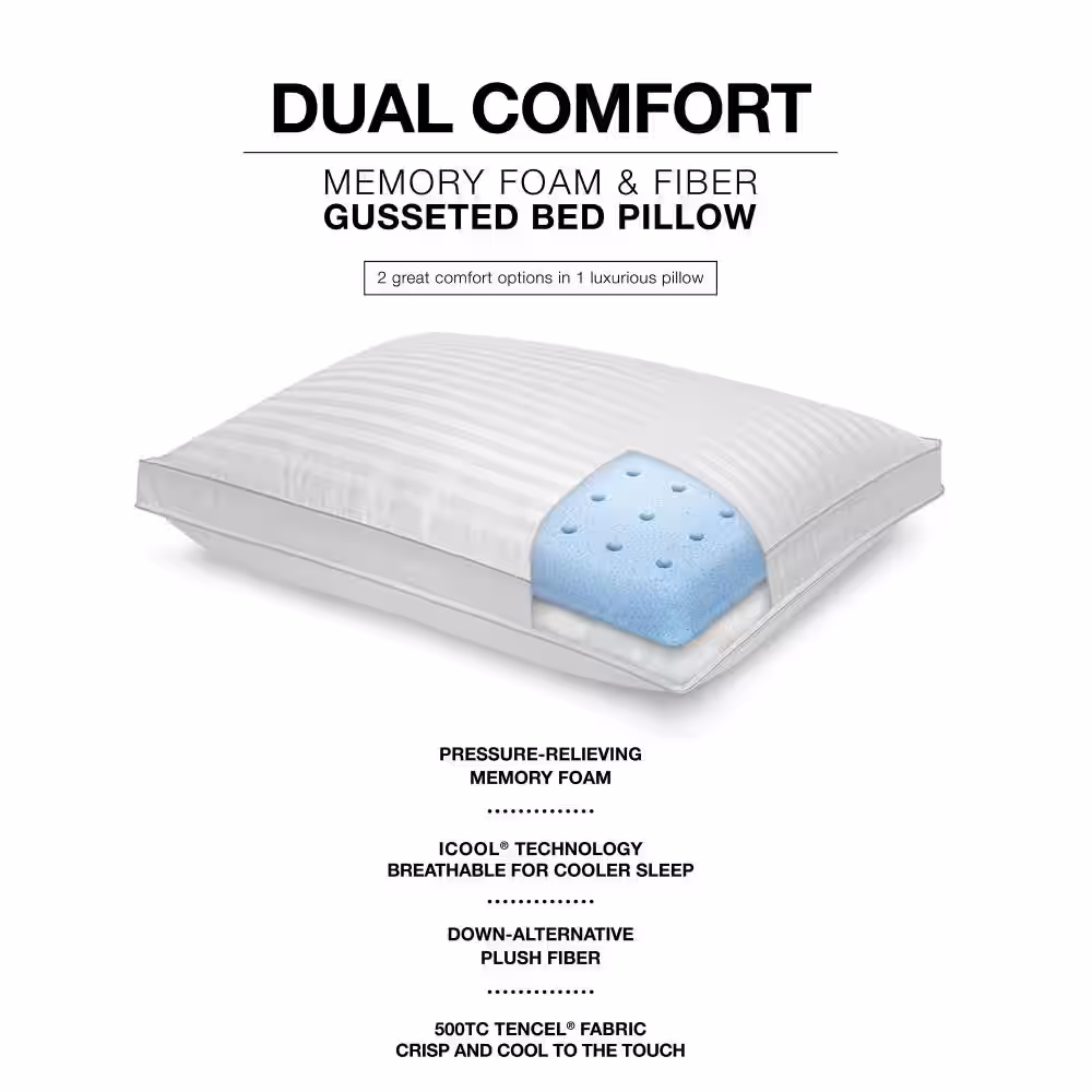 SensorPEDIC Dual Comfort 500 Thread Count Memory Foam and Polyester Jumbo Bed Pillow