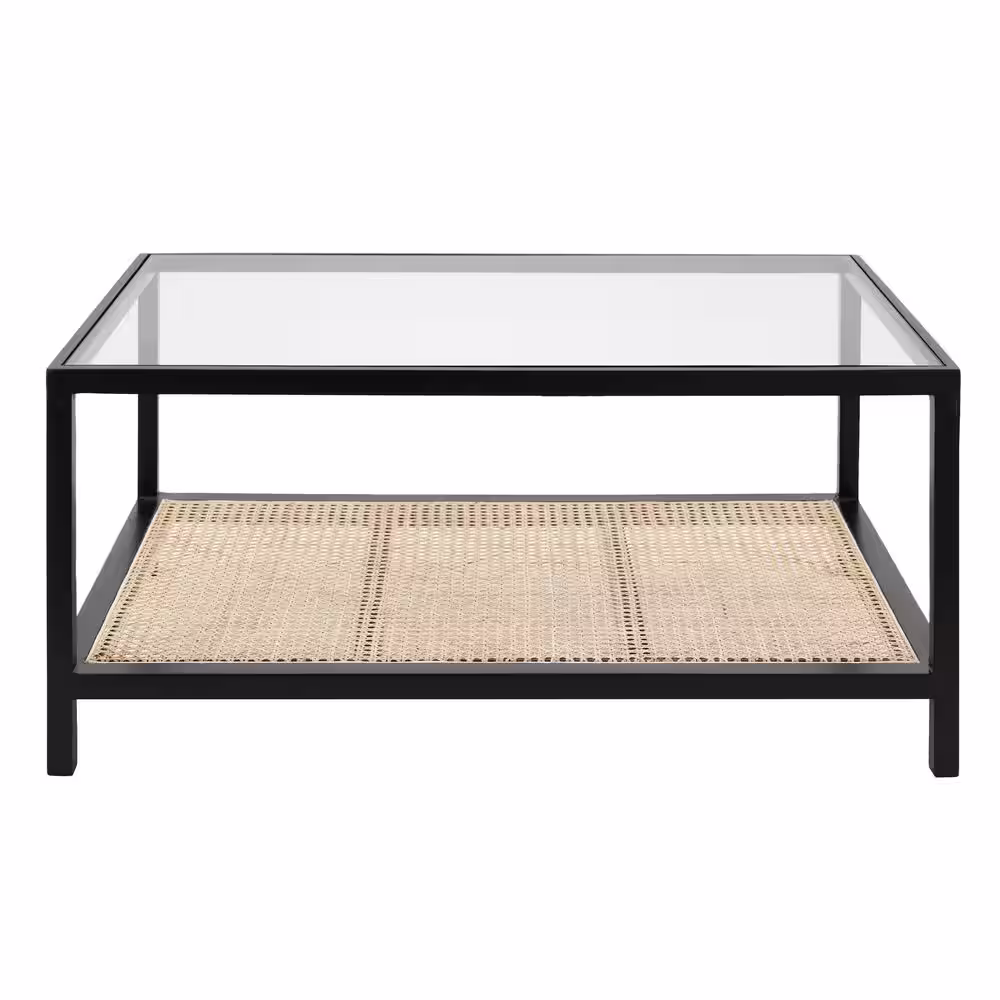 StyleWell Odell Cane Coffee Table in Black/Rattan (36