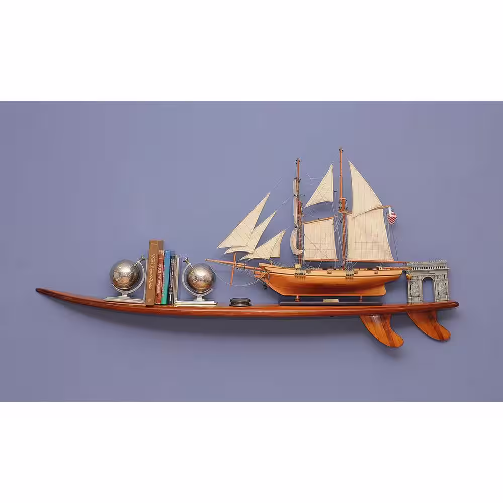 HomeRoots Dahlia Brown Wooden Half Surfboard Shelf (9 in. W x 69.5 in. D)