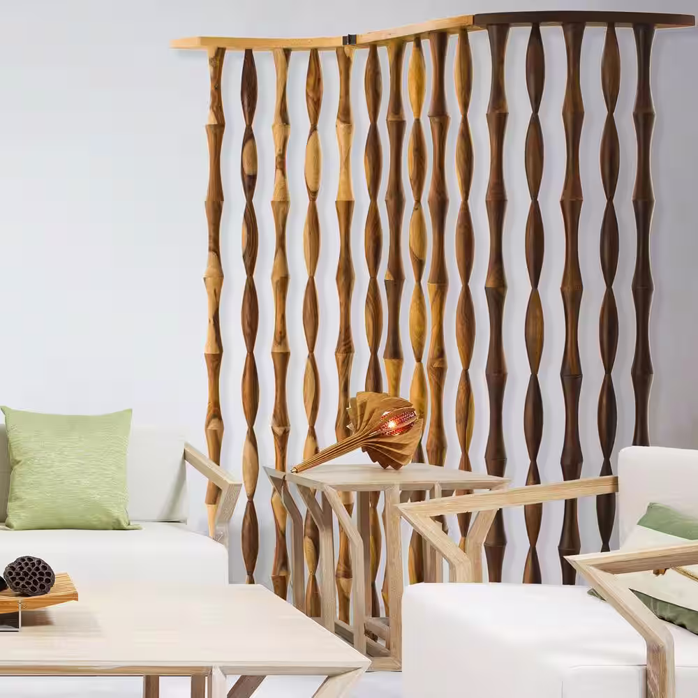 HomeRoots Mariana 74 in Handcrafted Natural Brown Wood Screen Panel