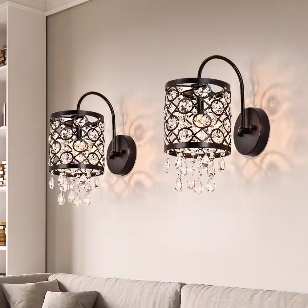 Maxax Indianapolis 1 - Light Black Wall Lamp Sconce with Crystal (Set of 2)