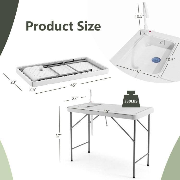 None Folding Fish Cleaning Table with Sink and Faucet for Dock Picnic