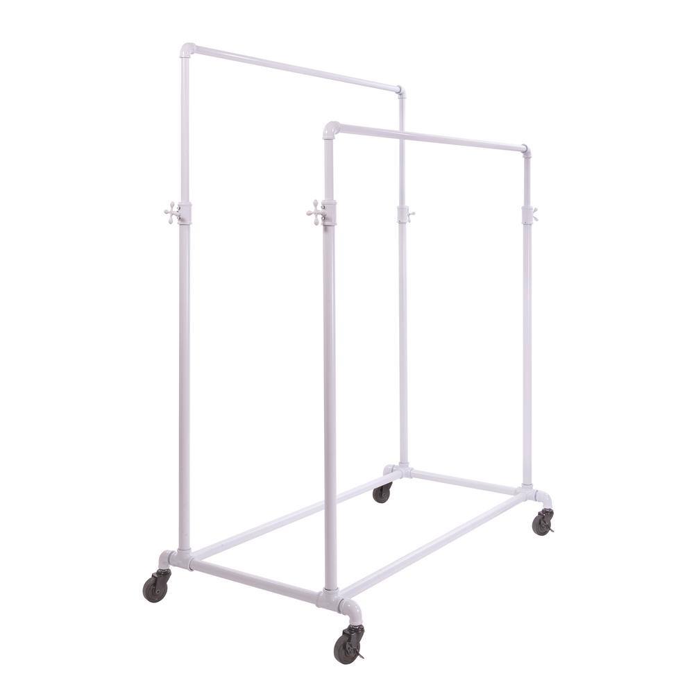Econoco White Metal Clothes Rack 50 in. W x 78 in. H with Two Hangrails