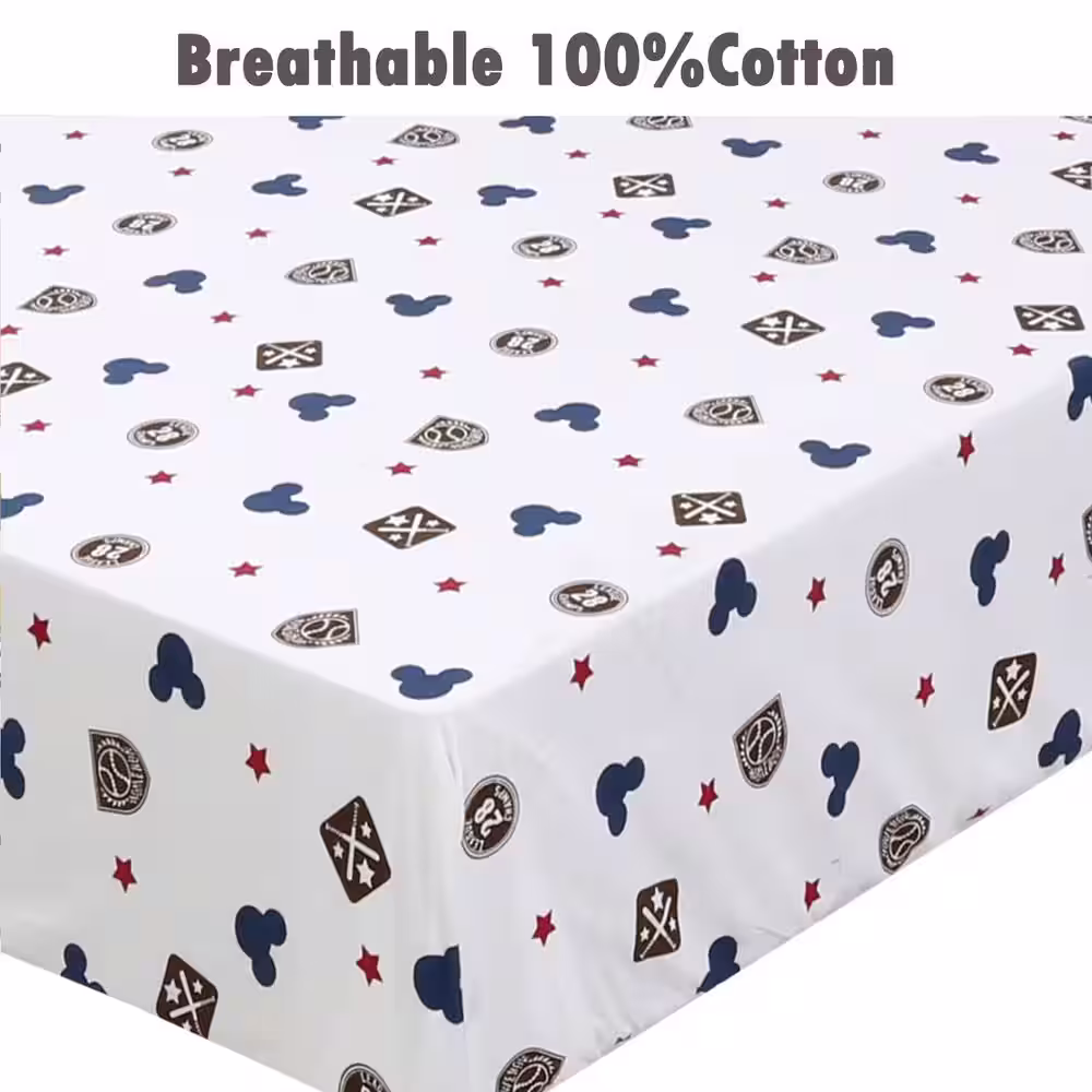 None 3-Piece Blue Green Cotton Mickey and Robot Baseball Sports Transportation Crib/Toddler Fitted Sheets