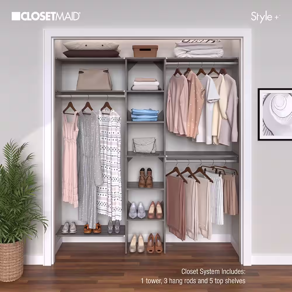 ClosetMaid Style+ 64.9 in W - 112.9 in W Coastal Teak Basic Narrow Wood Closet System Kit