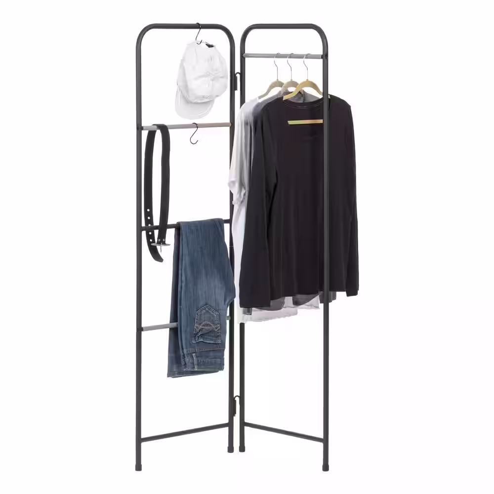 IRIS Free-Standing Metal Clothes Organizer, Foldable, Metal Garment Rack, Black, 26.38 in. L x 13.78 in. W x 59.06 in. H
