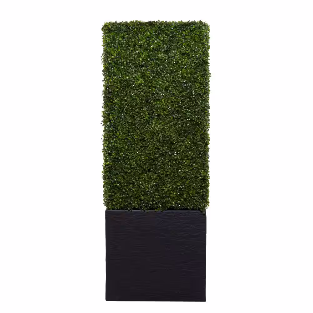 Litton Lane 59 in. H Tall Boxwood Hedge Topiary with Realistic Leaves and Black Cement Planter Box