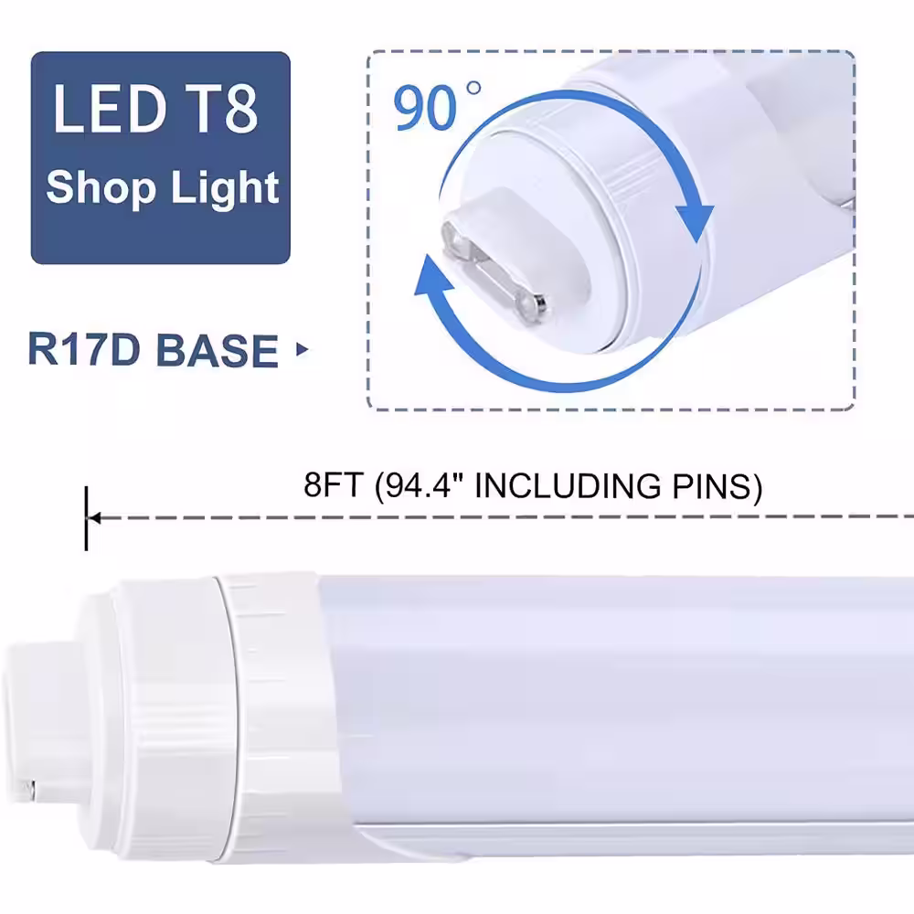Viribright 120-Watt 96 in. Equivalent Linear T8 Tube LED Tubular Bulb (Frosted) (6000K) (10-Pack)