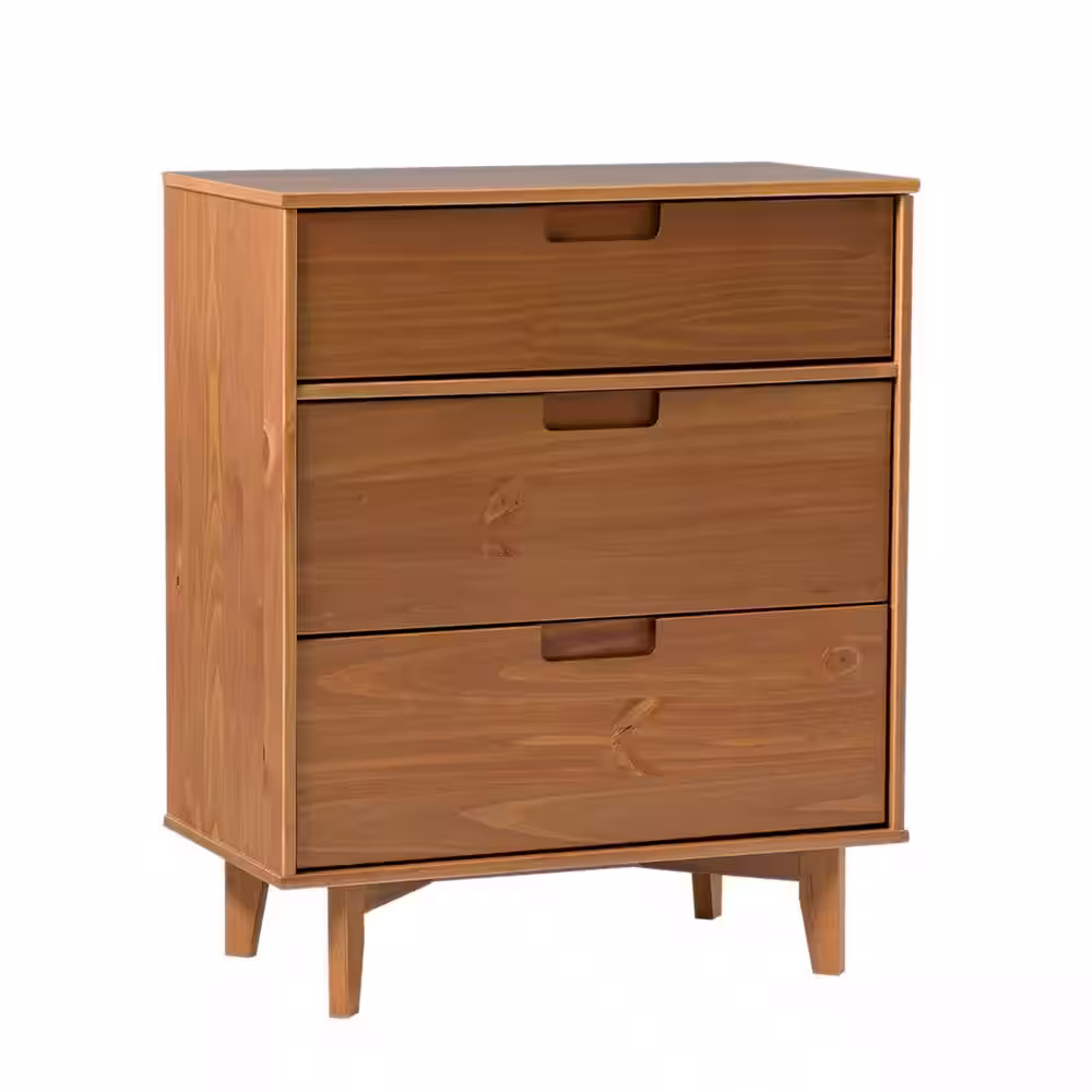 Walker Edison Furniture Company Sloane 3-Drawer Caramel Mid-Century Modern Solid Wood Dresser