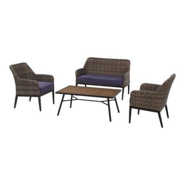 StyleWell Clovermill 4-Piece Steel Outdoor Conversation Set with Olefin Lake Cushions