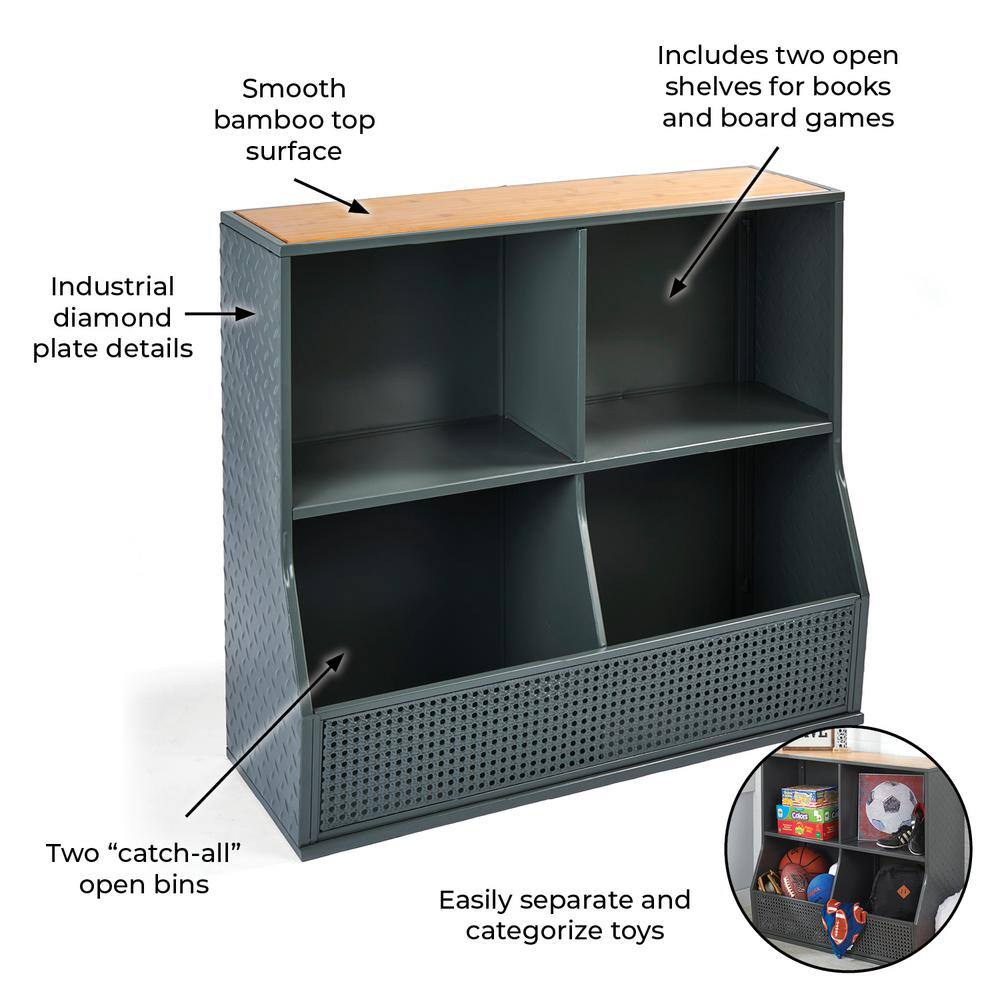 Badger Basket 33 in. H x 36.25 in. W x 14.25 in. D Gray Metal and Bamboo 4 Cube Organizer
