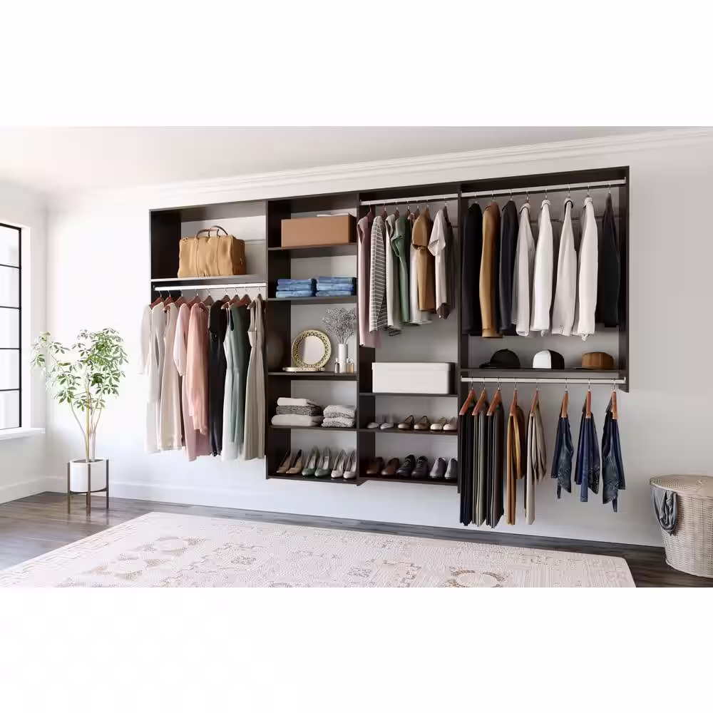 Closet Evolution Dual Tower 96 in. W - 120 in. W Basic Espresso Wood Closet System