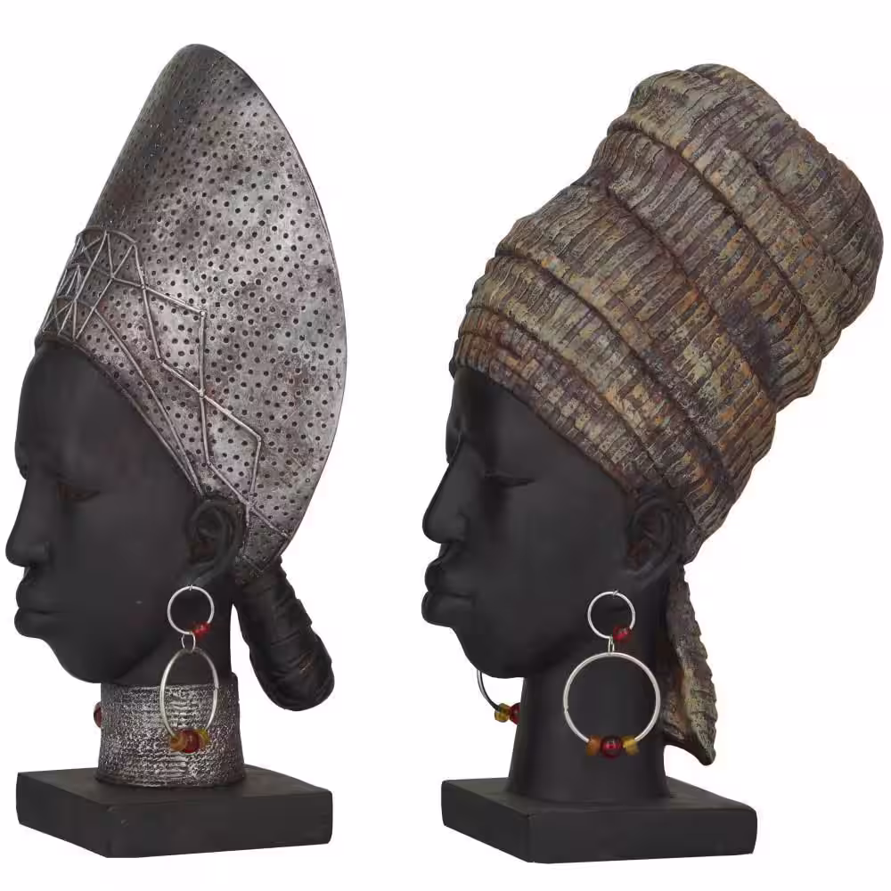 Litton Lane Black Polystone African Woman Sculpture (Set of 2)