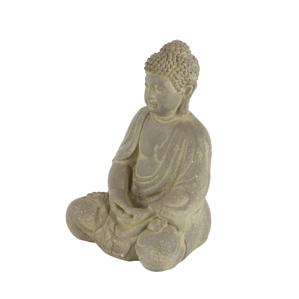 Litton Lane Beige Ceramic Meditating Buddha Sculpture with Engraved Carvings and Relief Detailing