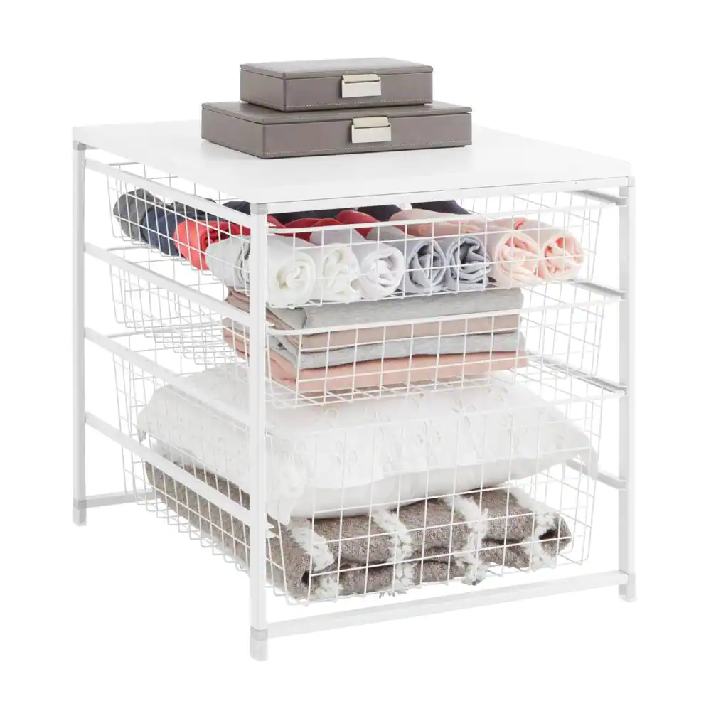 Everbilt 17.69 in. H x 21.44 in. W White Steel 3-Drawer Close Mesh Wire Basket