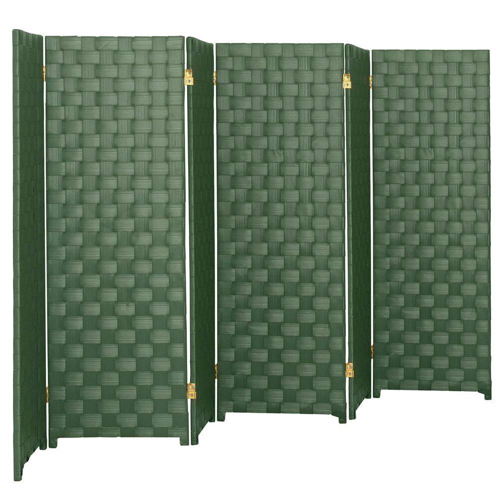 Oriental Furniture 4 ft. Short Woven Fiber Outdoor All Weather Folding Screen - 6 Panel - Green