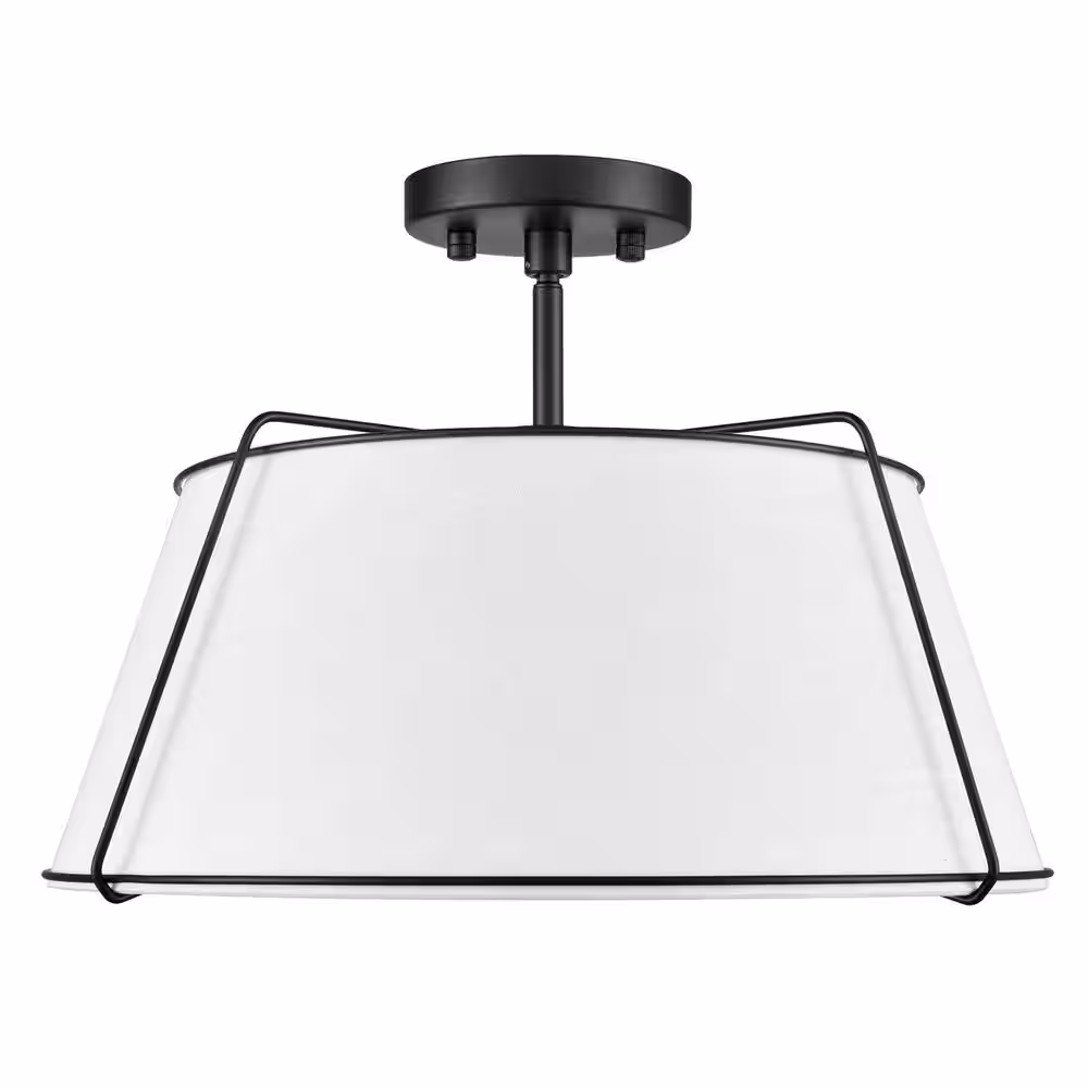 Light Society Lise 2-Light Black/White Pendant with Fabric Shade