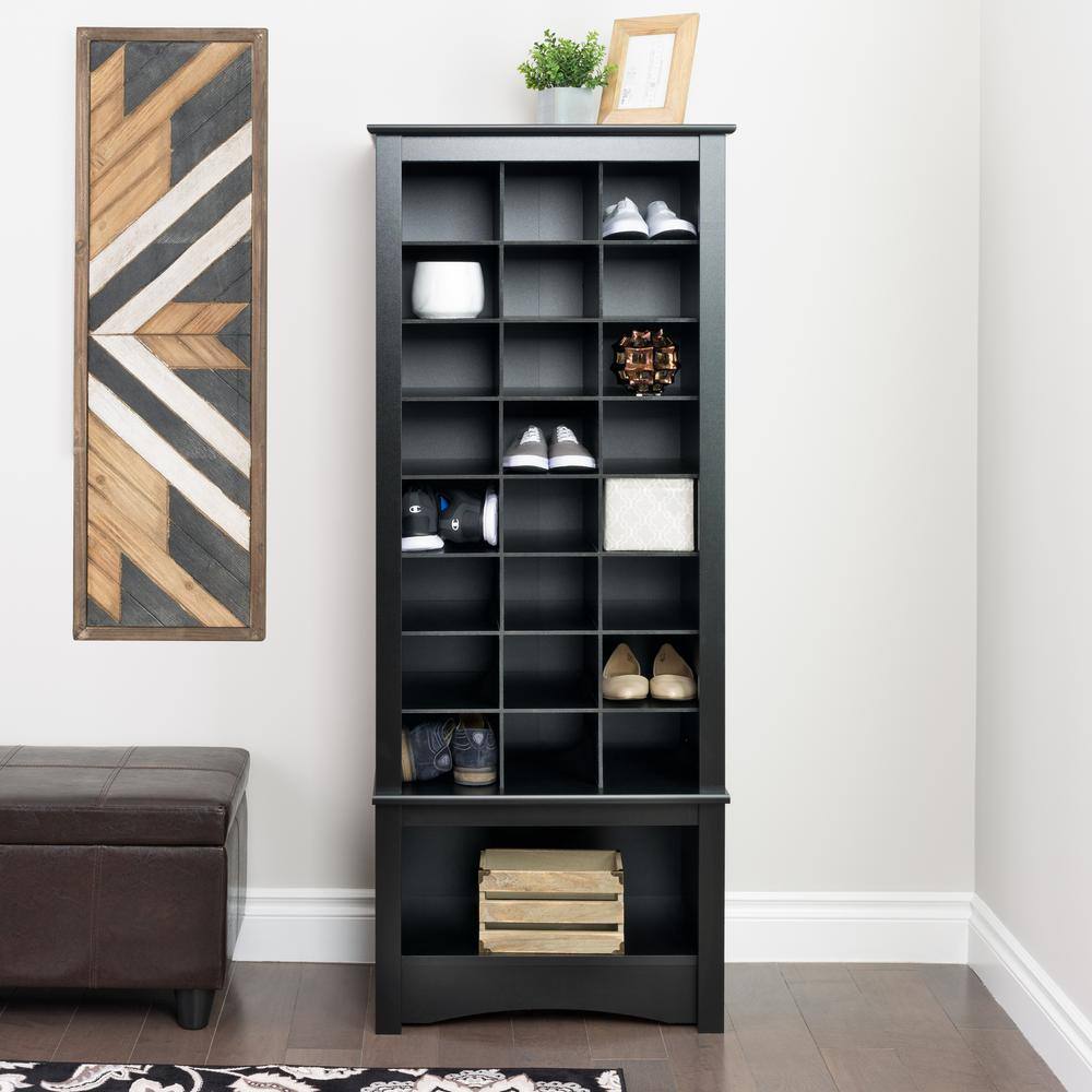 Prepac 61.25 in. H x 24.75 in. W x 15.75 in. D Black Wood 24-Cube Organizer