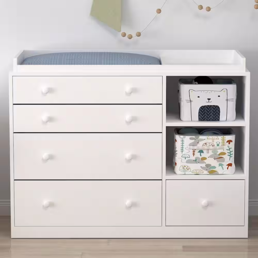 FUFU&GAGA 5-Drawers White Wood Chest of Drawers Dresser Vanity Table Storage Cabinet with Shelf 36.1 in. H x 47.2 W x 19.7 D