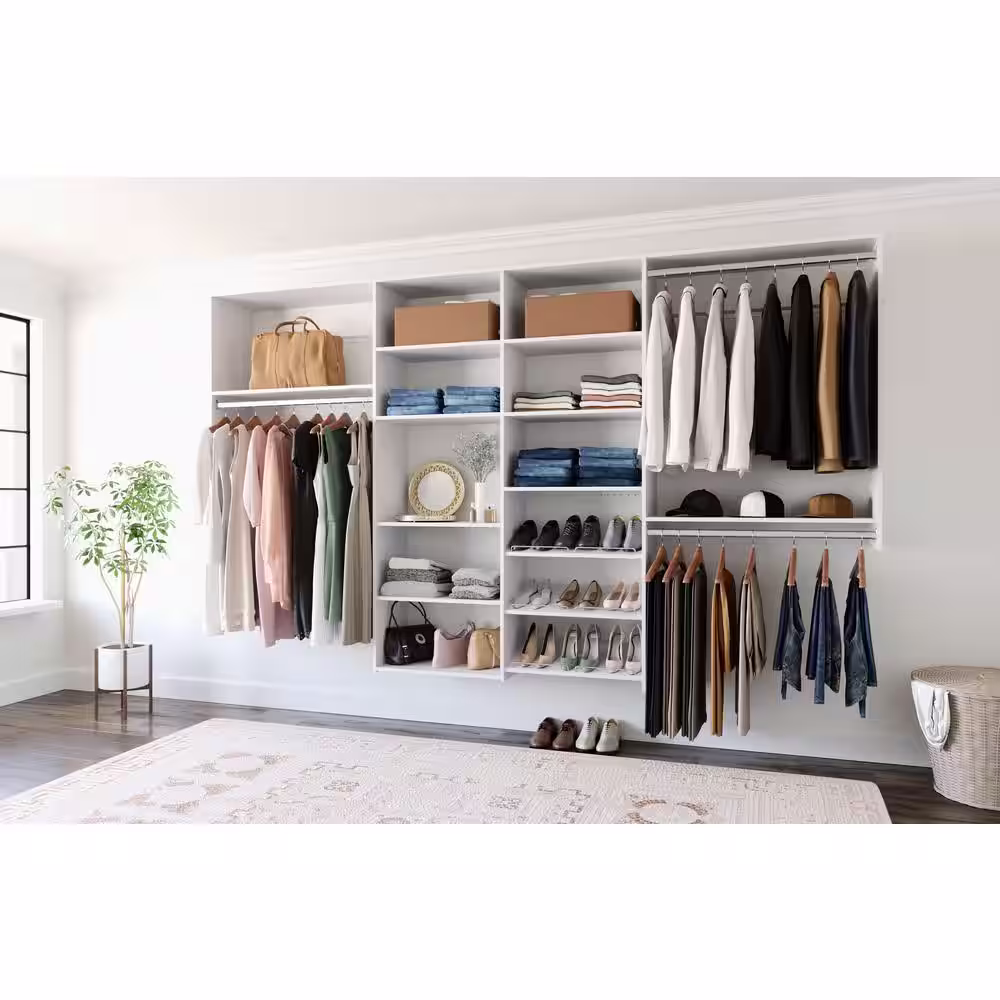 Closet Evolution Dual Tower 96 in. W - 120 in. W Classic White Wood Closet System