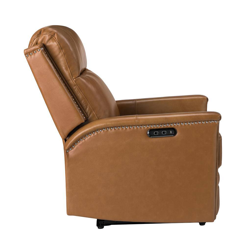 JAYDEN CREATION Valentino Transitional Camel Electric Genuine Leather Recliner with Nailhead Trims and Metal Base Set of 2