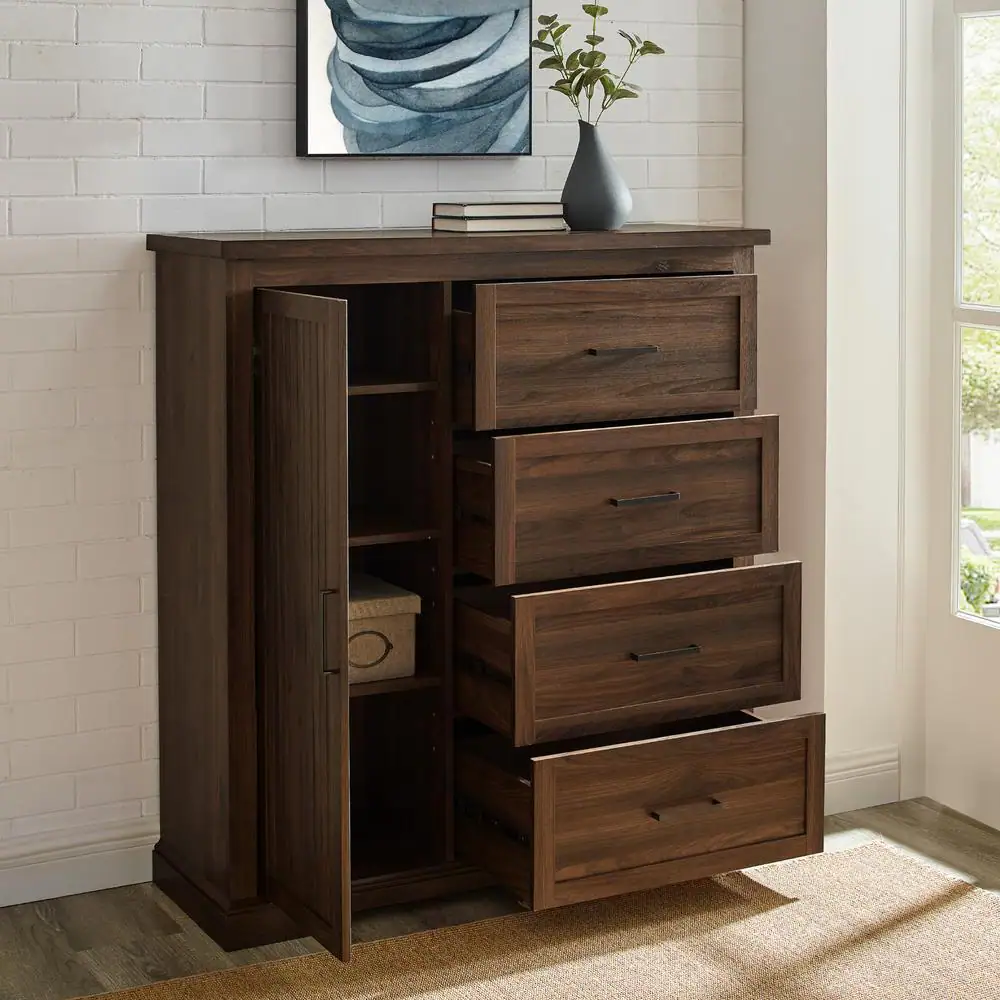 Welwick Designs 45 in. W. Dark Walnut Wood 4-Drawer and 1-Cabinet Transitional Wardrobe