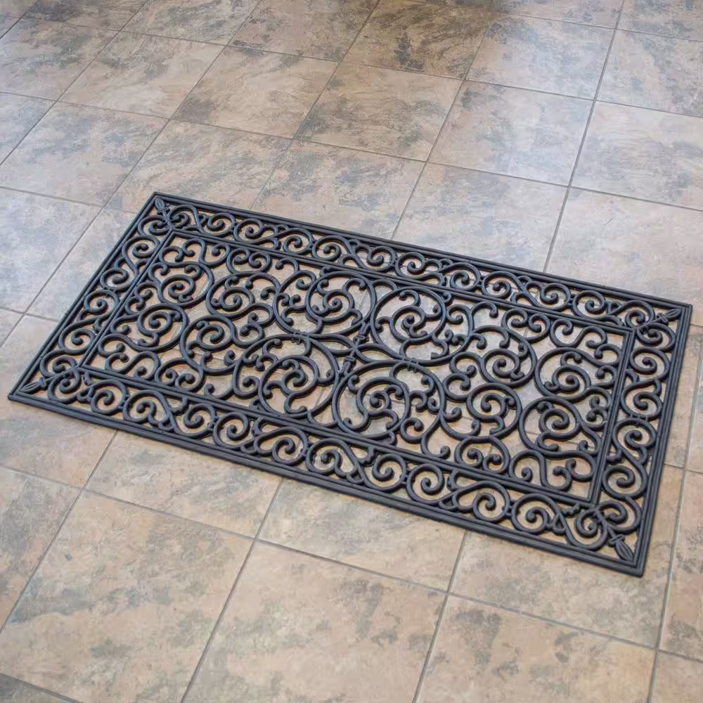 AmeriHome 24 in. x 48 in. Decorative Scrollwork Indoor/Outdoor Entryway Rubber Door Mat (2-Pack)