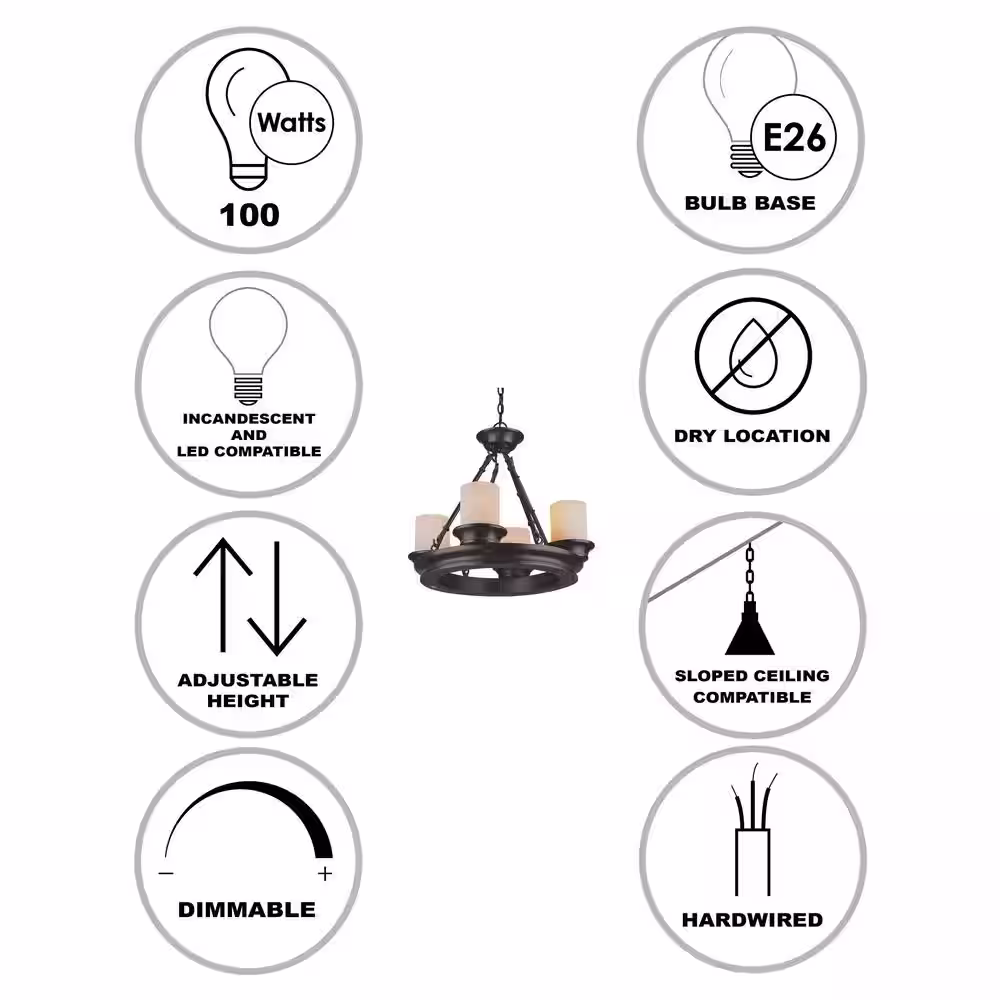 Bel Air Lighting 4-Light Oil Rubbed Bronze Candle Chandelier Light Fixture with Frosted Glass Shades